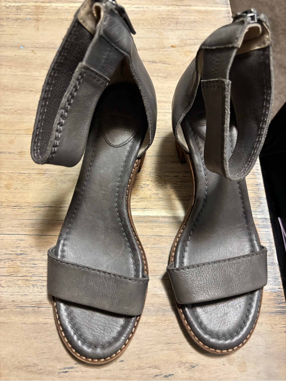 Frye  Gray Leather Ankle-Strap Sandals